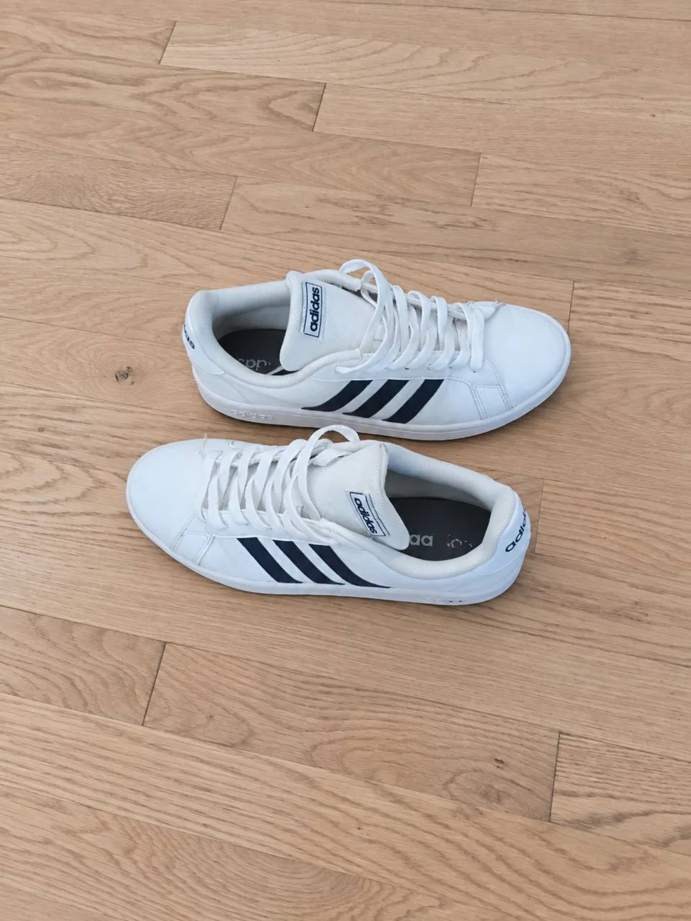adidas Men’s White Sneakers with Navy Stripes